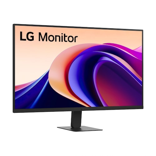 LG 27U631A 실제 제품 사진. 검은색 스탠드의 모니터.
